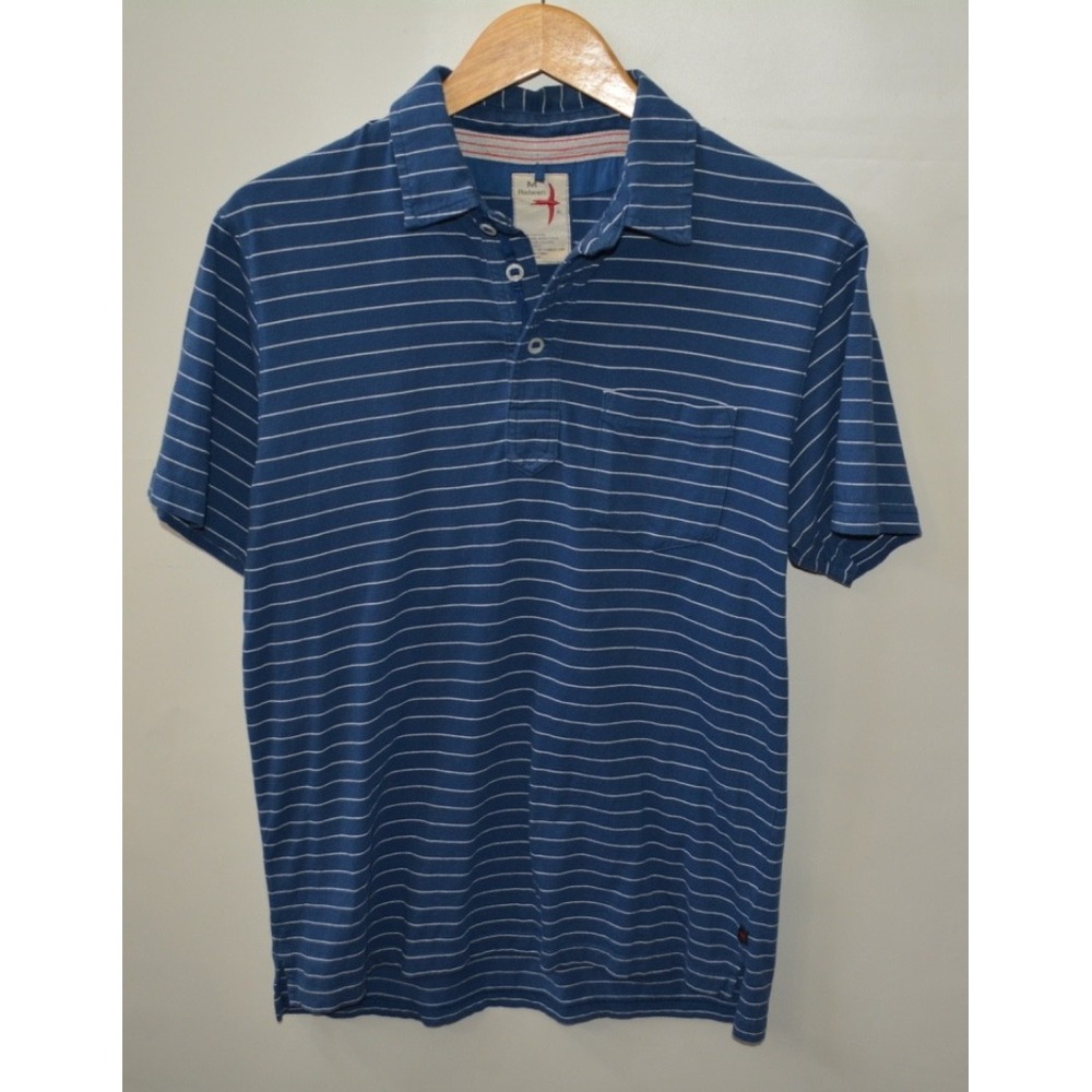 Relwen Men's Polo Shirt Medium Blue White Slot Pocket – 19" P2P – 30" Length